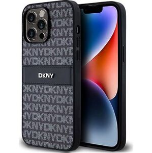 DKNY PU Leather Repeat Pattern Tonal Stripe Zadný Kryt na iPhone 14 Pro Black