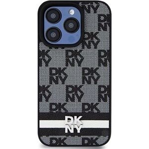 DKNY PU Leather Checkered Pattern and Stripe Zadný Kryt na iPhone 14 Pro Black