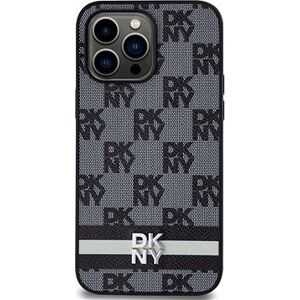 DKNY PU Leather Checkered Pattern and Stripe Zadný Kryt na iPhone 15 Pro Max Black