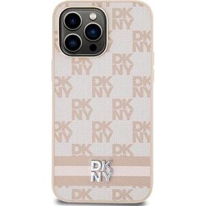 DKNY PU Leather Checkered Pattern and Stripe Zadný Kryt na iPhone 15 Pro Max Pink