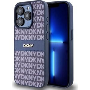 DKNY PU Leather Repeat Pattern Tonal Stripe Zadný Kryt na iPhone 14 Pro Max Blue