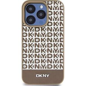 DKNY PU Leather Repeat Pattern Bottom Stripe MagSafe Zadný Kryt na iPhone 15 Pro Max Brown