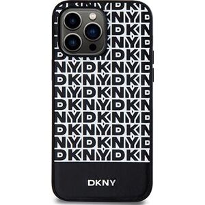 DKNY PU Leather Repeat Pattern Bottom Stripe MagSafe Zadný Kryt na iPhone 15 Pro Max Black