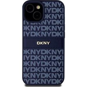 DKNY PU Leather Repeat Pattern Tonal Stripe Zadný Kryt na iPhone 15 Blue