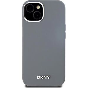 DKNY Liquid Silicone Silver Metal Logo Magsafe Zadný Kryt na iPhone 15 Grey