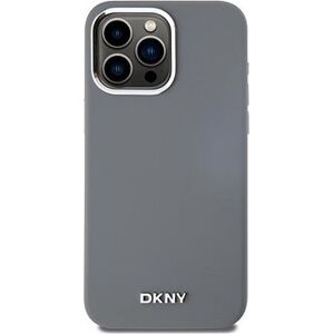 DKNY Liquid Silicone Silver Metal Logo Magsafe Zadný Kryt na iPhone 15 Pro Max Grey