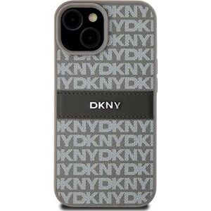 DKNY PU Leather Repeat Pattern Tonal Stripe Zadný Kryt na iPhone 15 Beige