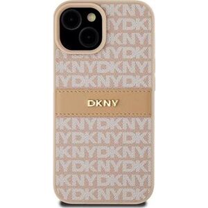 DKNY PU Leather Repeat Pattern Tonal Stripe Zadný Kryt na iPhone 15 Pink