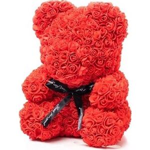Medvedík z ruží 25 cm červený s mašľou