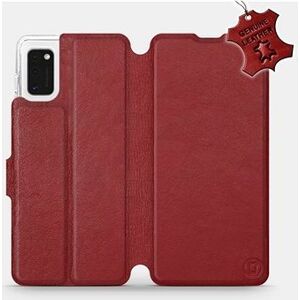 Flip puzdro na mobil Samsung Galaxy A41 – Tmavo červené – kožené – Dark Red Leather
