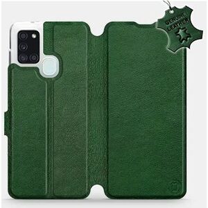 Flip pouzdro na mobil Samsung Galaxy A21S - Zelené - kožené - Green Leather