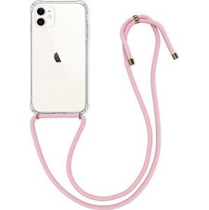 TopQ iPhone 11 silikón s ružovou šnúrkou priehľadný 49694